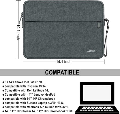 Laptop Sleeve 14 Inch, Water Resistant Traveling Computer Cover with Handle, Shockproof Protective Carrying Laptop Case Compatible for 14 Inch MacBook Air/Pro, HP, Dell, Lenovo, Darkgrey