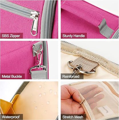 Hanging Travel Toiletry Bag for Women and Men, 6 Organizer Compartments, Extra Large Toiletries Bag, Bathroom Cosmetic Bag, Water-resistant Makeup Bag, Holds Full-Size Shampoo, Rose Red