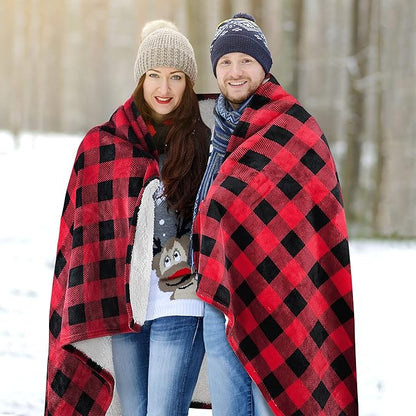 Catalonia Sherpa Wearable Blanket Poncho for Adult Women Men, Wrap Blanket Cape with Pocket, Warm, Soft, Cozy, Snuggly, Comfort Gift, No Sleeves, Plaid Buffalo Christmas