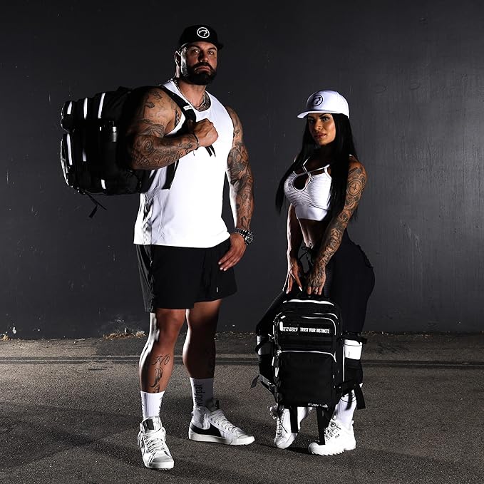 WOLFpak 35L Athletic Gym Backpack - Durable 1000D Waterproof Oxford Material with MOLLE Webbing, Laptop Pocket & Dual Cup Holders, Durable Fitness/Travel/Military Daypack (Alpha Black White Accents)