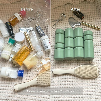 Cadence Travel Containers Haircare Capsule Set - Magnetic Containers with Lids,Carry On Travel Essentials For Women/Men - 3 Flex Mediums (1.32oz) - Shampoo, Conditioner & Comb Icon Labels - Eucalyptus
