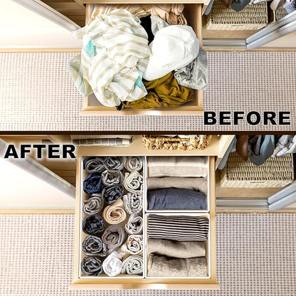 Simple Houseware Foldable Drawer Organizer Set of 12, Beige – Fabric Storage Bins for Clothes, Underwear, Bra, Panty, Socks, Onesies – Closet & Dresser Drawer Dividers for Home Organization