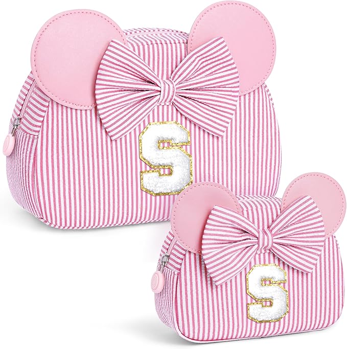 Initial Makeup Bag | Makeup Bags | Travel Cosmetic Bag | Birthday Gifts for Girls | Christmas Gifts for Kids | Birthday Gift for 4 5 6 7 8 9 10 11 12 13 Years Old Girl | Pink S