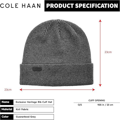 Cole Haan Men's Heritage Rib Cuff Wool Beanie Hat, One Size