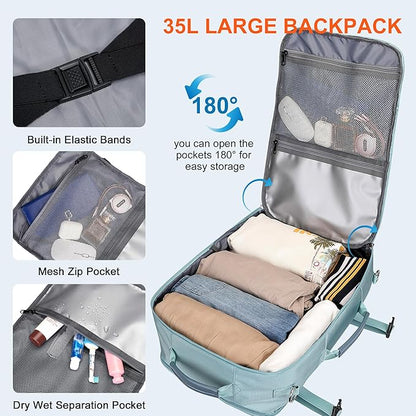 PIJUSHI Travel Backpack for Women Flight Approved Carry on Bag 16 inch Laptop Personal Item Daypack with Shoe Compartment(PE038 Blue)