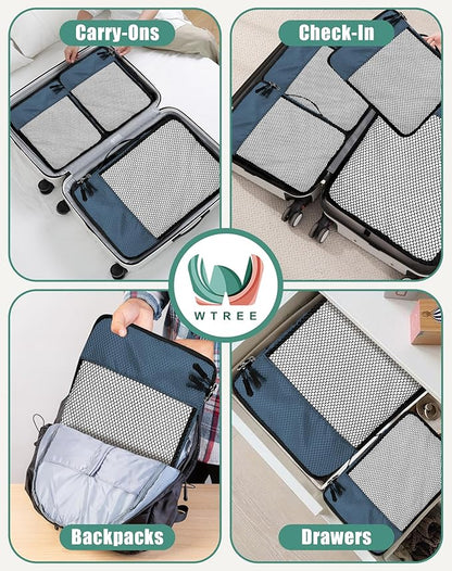 4-Piece Packing Cubes Travel Accessories Set for Suitcases - Luggage Organizer Bags with Double Zipper - Mesh Top - Large - Dark Blue
