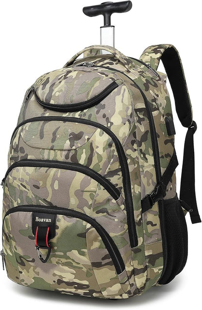 Boavan Rolling Backpack,17 inch Water Resistant Wheeled Backpack,Carry on Luggage Business Bag, Overnight College Computer Bag Trolley Suitcase for Men Women Adults to Travel