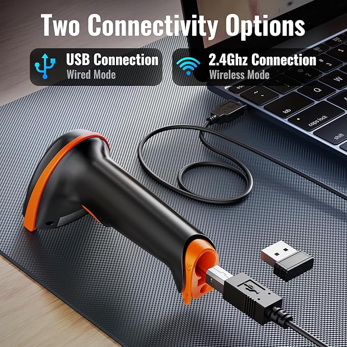 Tera 1D 2D QR Barcode Scanner Wireless and Wired with Battery Level Indicator Digital Printed Bar Codes Reader with Stand Portable Handheld Barcode Scanner Compact Plug and Play Model D5100-Z