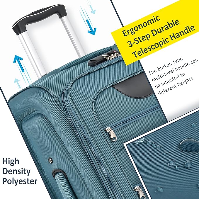 Luggage Sets 3 Piece Softside Expandable Lightweight Durable Softshell Suitcase Sets Spinner Wheels TSA Lock