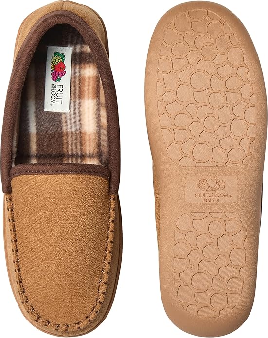 Fruit of the Loom Men’s Memory Foam House Slippers Indoor Outdoor – Microsuede Venetian Cozy Warm Men’s Slippers Plush House Shoes, Sizes 7-14