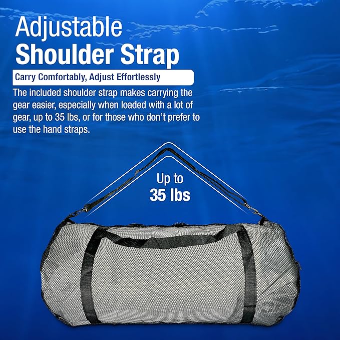 Kraken Aquatics Mesh Duffle Bag with Shoulder Strap | Large Dive Bag for Scuba Diving Gear, Snorkeling, Freediving, Spearfishing, Swimming & Beach | Heavy-Duty Mesh Duffel Bag for Quick Drying