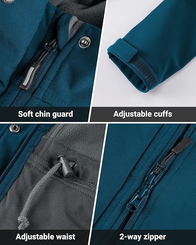 Outdoor Ventures Women's Lightweight Waterproof Fleece Lined Hooded Softshell Rain Jacket, Warm Windbreaker Long Coat