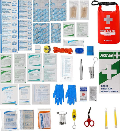 Breakwater Supply™ Waterproof First Aid Kit Dry Bag Bug Out Bag Preloaded with Emergency Survival Prepper Supplies for Boating, Camping, Fishing + Carabiner, Floating, Reflective, AFAK/IFAK Trauma Kit