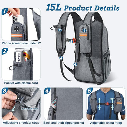 15L Small Hiking Backpack for Men Women Foldable Packable Back Pack Ultralight Hiking Daypack for Travel Camping Outdoor, Gray