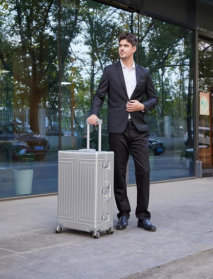 All Aluminum Magnesium Carry On Luggage，Cut from Whole Aluminum Sheet，22x14x9 Airline Approved ，（3rd Generation，Premium Magnesium Metal zipperless suitcase ） (silvery, 28inch)