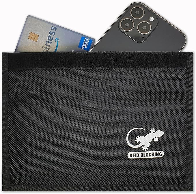 Gecko Travel Tech RFID Faraday Bag - GPS, RFID, and EMP Signal Blocker | Nylon Shielding Pouch for Cell Phone Privacy, Car Key FOB Protection, and Electronic Device Security (BLACK - NYLON)