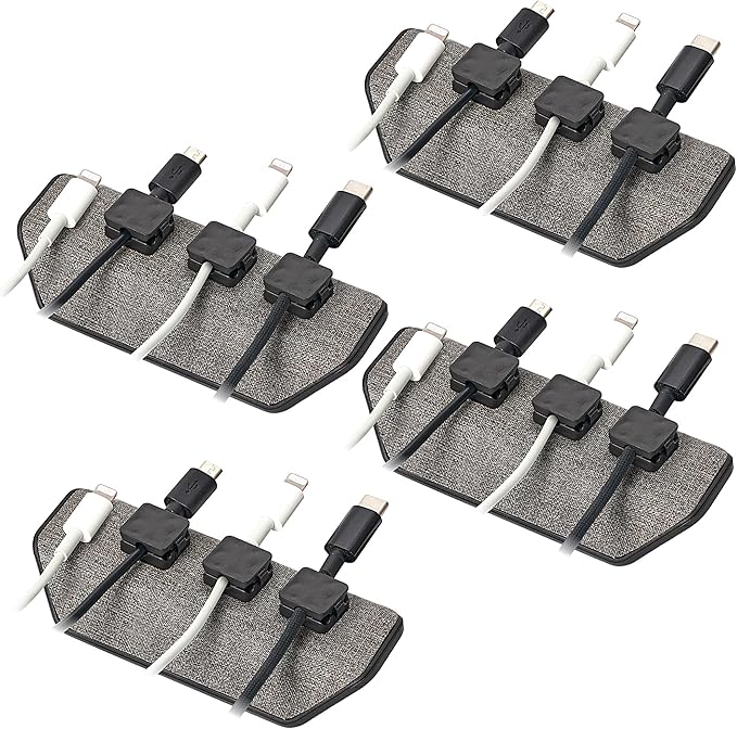 CHARGEWORX Magnetic Cable Organizer – 4 Pack - Weighted Non-Adhesive Cord Holder with 3 Magnetic Clips for USB-C, Lightning & MagSafe Cables – Desk, Office & Nightstand Cable Management