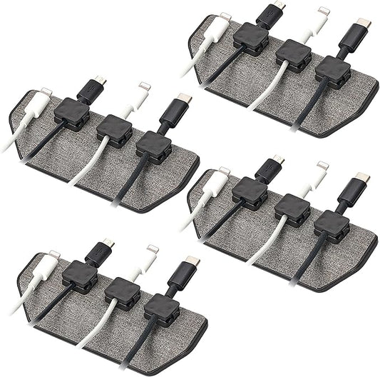 CHARGEWORX Magnetic Cable Organizer – 4 Pack - Weighted Non-Adhesive Cord Holder with 3 Magnetic Clips for USB-C, Lightning & MagSafe Cables – Desk, Office & Nightstand Cable Management