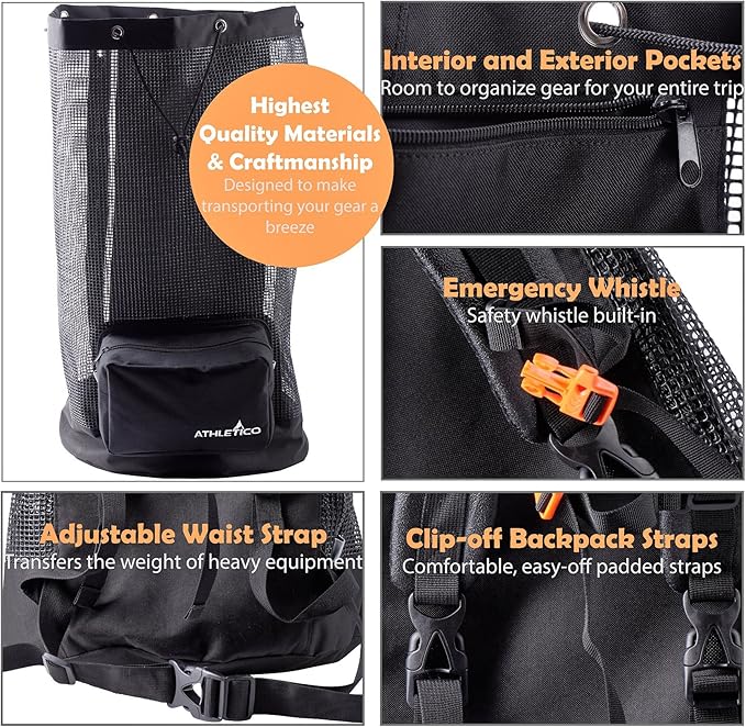 Athletico Scuba Diving Bag - XL Mesh Travel Backpack for Scuba Diving and Snorkeling Gear & Equipment - Dry Bag Holds Mask, Fins, Snorkel, and More