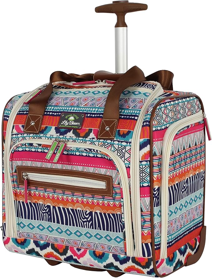 Lily Bloom Designer 15 Inch Carry On - Weekender Overnight Business Travel Luggage - Lightweight 2-Rolling Wheels Suitcase - Under Seat Rolling Bag for Women (One Size, Tribal Stripe)