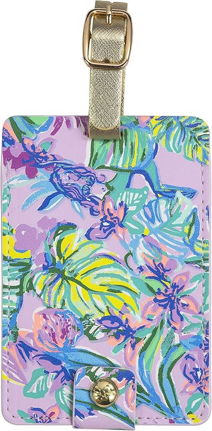 Lilly Pulitzer Leatherette Luggage Tag with Secure Strap, Colorful Suitcase Identifier for Travel