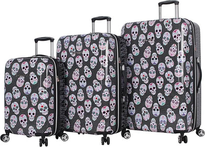Betsey Johnson Designer Luggage Collection - Expandable 3 Piece Hardside Lightweight Spinner Suitcase Set - Travel Set includes 20-Inch Carry On, 26 inch and 30-Inch Checked Suitcase (Skull Party)