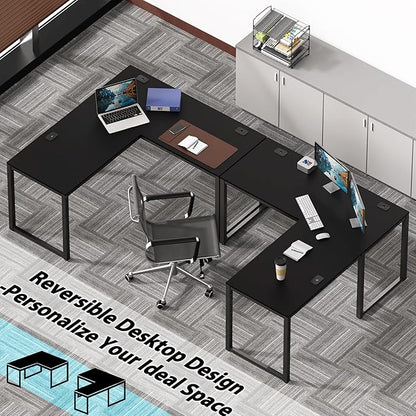 SHW 55 x 60 Inches Commercial-Grade L-Shape Corner Office Computer Desk, Black