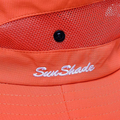 Womens Summer Sun Hat Beach Hat Wide Brim Outdoor UV Protection Hat Foldable Cool Mesh Ponytail Bucket Hat