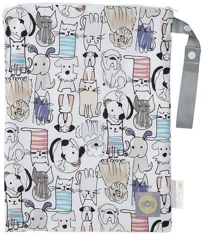 Itzy Ritzy Sealed Wet Bag with Handle – Wet Bag for Travel, Swimsuits, Cloth Diapers, Gym Clothes & Toiletries - Washable & Reusable with Water Resistant Lining - Measures 11” x 14” (Cats & Dogs)