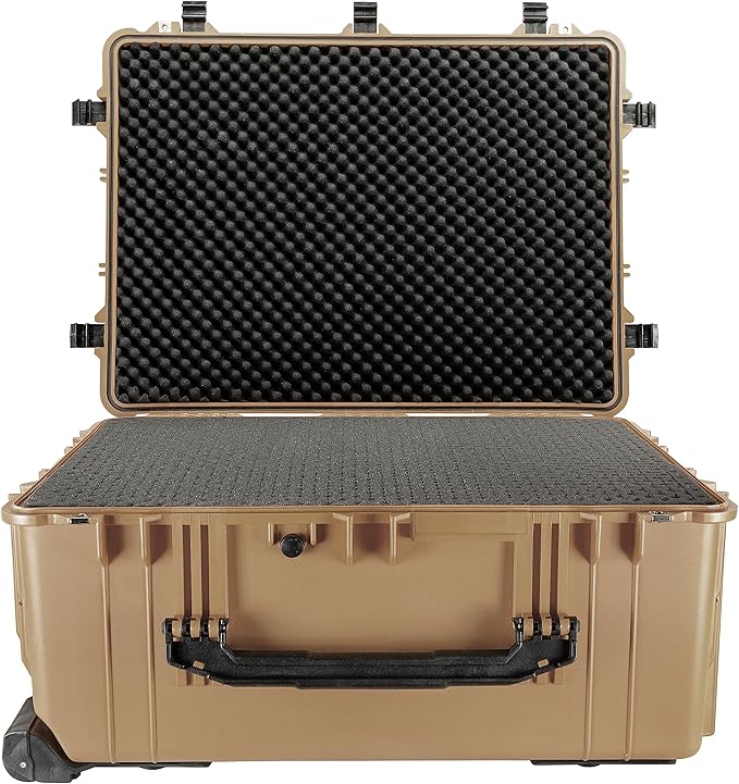 Eylar 31.5" X-Large Protective Roller Hard Case for Cameras, Drones, Tools, and AV Equipment with IP67 Waterproof, Shock Resistant, and Customizable Foam Inserts (Tan FDE)
