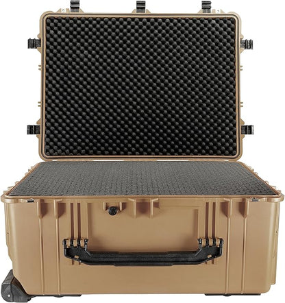 Eylar 31.5" X-Large Protective Roller Hard Case for Cameras, Drones, Tools, and AV Equipment with IP67 Waterproof, Shock Resistant, and Customizable Foam Inserts (Tan FDE)