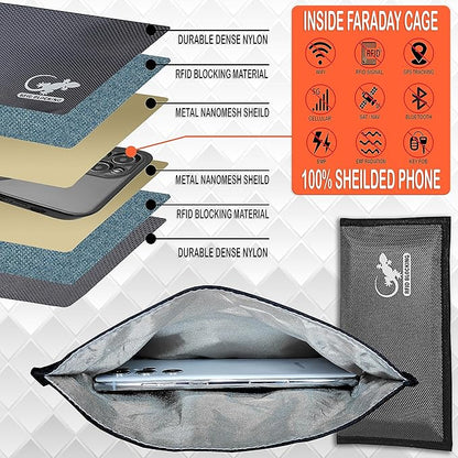 Faraday Bags for Phones - RFID Blocking Sleeves Privacy & GPS Blocker - All Signal Blocking Faraday Pouch Key Fob, Credit Card & Personal Data Go Silent in our Dark Pocket Security - GRAY Faraday Bag