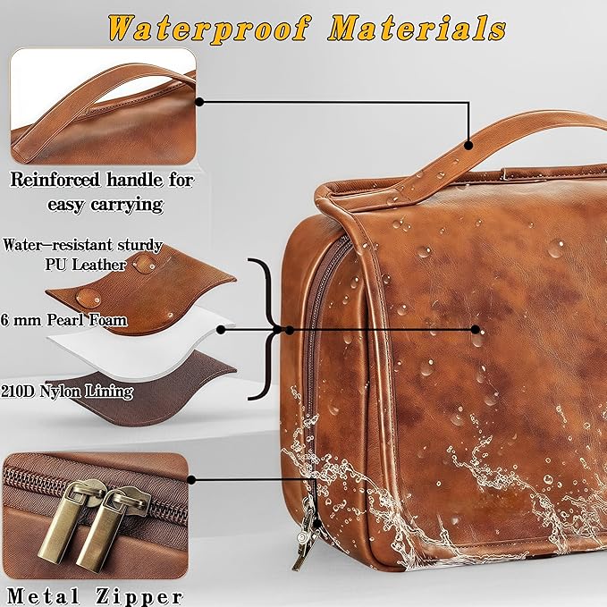 3-in-1 Hanging Toiletry Bag for Men - Spacious PU Leather Dopp Kit, Waterproof Shaving Bag with Grooming Compartments for Weekend Getaways, Daily Use, Gift for Him (Black)