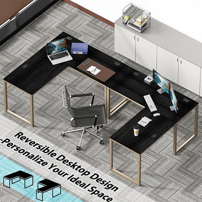 SHW 55 x 60 Inches Commercial-Grade L-Shape Corner Office Computer Desk, Espresso