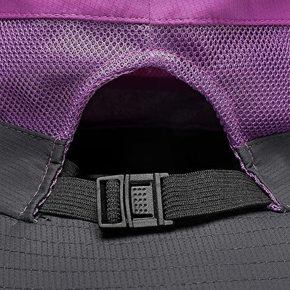 Womens Summer Sun Hat Beach Hat Wide Brim Outdoor UV Protection Hat Foldable Cool Mesh Ponytail Bucket Hat