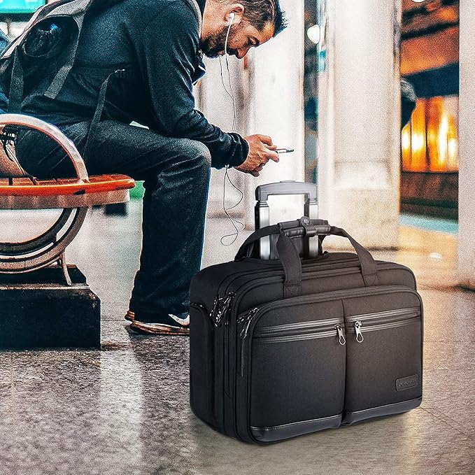 KROSER Rolling Laptop Bag Premium Rolling Briefcase Fits Up to 17.3 Inch Laptop Overnight Computer Bag with RFID Pockets for Travel/Business/Men/Women-Black
