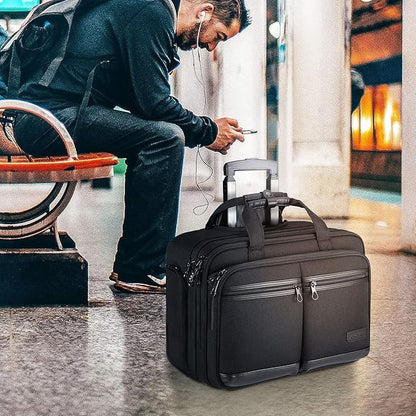 KROSER Rolling Laptop Bag Premium Rolling Briefcase Fits Up to 17.3 Inch Laptop Overnight Computer Bag with RFID Pockets for Travel/Business/Men/Women-Black