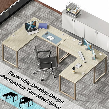 SHW 55 x 60 Inches Commercial-Grade L-Shape Corner Office Computer Desk, Maple