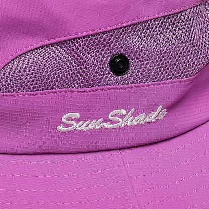 Womens Summer Sun Hat Beach Hat Wide Brim Outdoor UV Protection Hat Foldable Cool Mesh Ponytail Bucket Hat