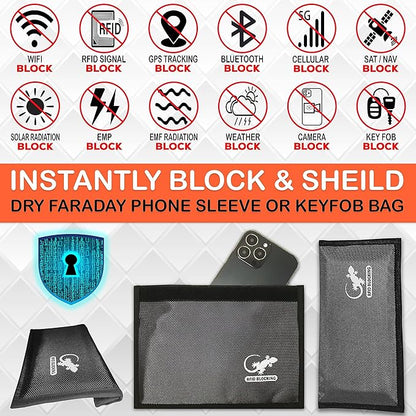 Faraday Bags for Phones - RFID Blocking Sleeves Privacy & GPS Blocker - All Signal Blocking Faraday Pouch Key Fob, Credit Card & Personal Data Go Silent in our Dark Pocket Security - GRAY Faraday Bag