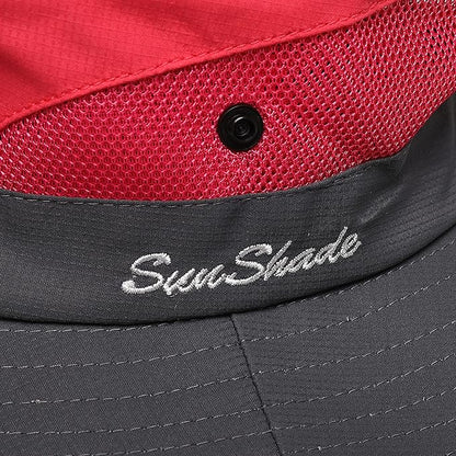 Womens Summer Sun Hat Beach Hat Wide Brim Outdoor UV Protection Hat Foldable Cool Mesh Ponytail Bucket Hat