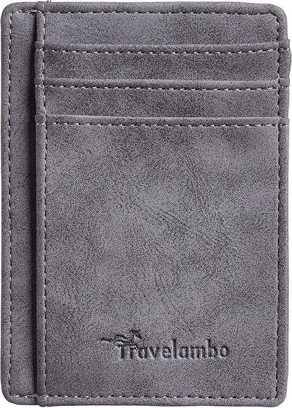 Travelambo Slim Wallet Front Pocket Minimalist Leather RFID Blocking Medium Size
