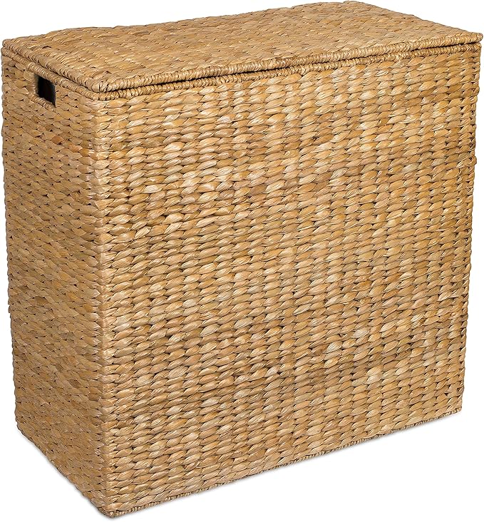 BIRDROCK HOME Oversized Divided Hamper with Liners (Honey) | Made of Natural Woven Seagrass Fiber | Organize Laundry | Cut-Out Handles for Easy Transport | Includes 2 Machine Washable Canvas Liners