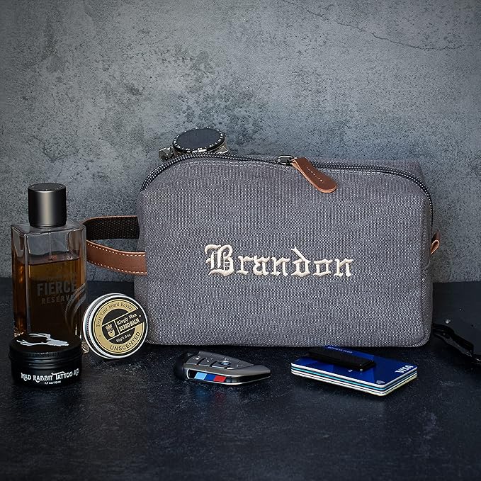 Embroidered - Handcrafted Personalized Toiletry Bag for Men Custom w/Name - 5 Canvas & 8 Thread Color - Gifts for Men