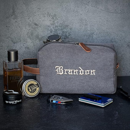 Embroidered - Handcrafted Personalized Toiletry Bag for Men Custom w/Name - 5 Canvas & 8 Thread Color - Gifts for Men