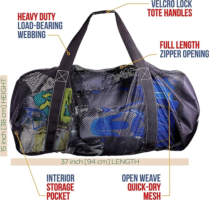 Athletico Mesh Dive Duffel Bag for Scuba or Snorkeling - XL Mesh Travel Duffle for Scuba Diving and Snorkeling Gear & Equipment - Dry Bag Holds Mask, Fins, Snorkel, and More