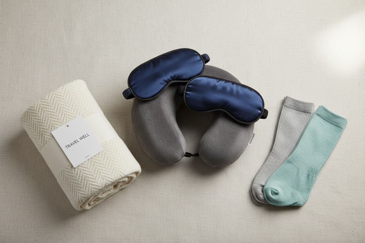 Neck support Eye masks Travel blankets Compression socks